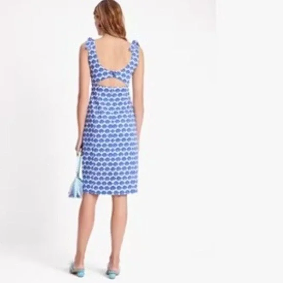 Kate Spade Blue & White Shell Tie-shoulder Dress NWT Size 8 - Picture 4 of 13